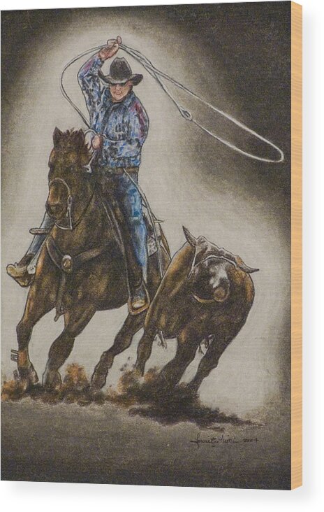 Roping Horse Wood Print featuring the drawing Roper by Laurie Tietjen