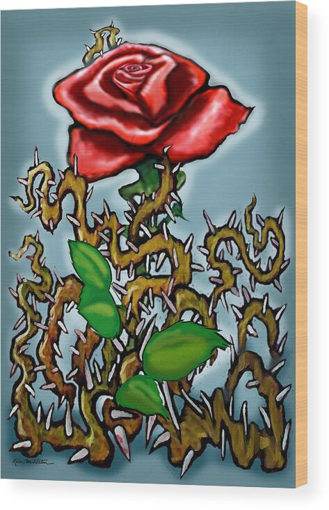 Rose Wood Print featuring the painting Rose n Thorns by Kevin Middleton