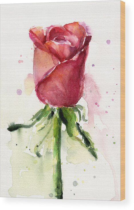 Rose Wood Print featuring the painting Rose Watercolor by Olga Shvartsur