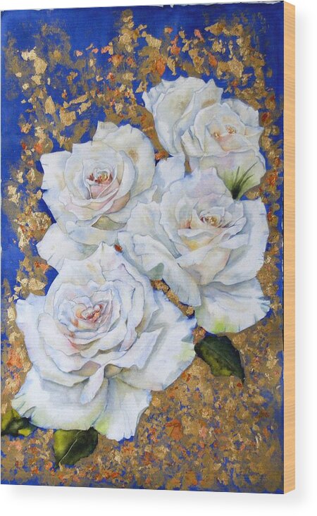 Rose Wood Print featuring the painting Roses with Gold leaf by Diane Ziemski