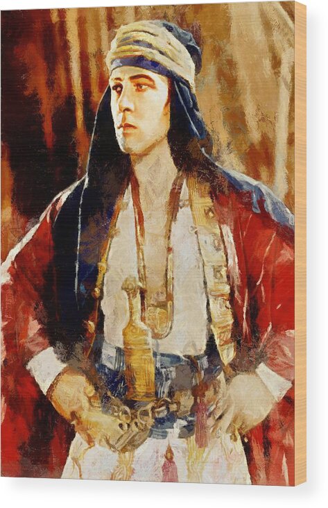 Rudolph Valentino Wood Print featuring the digital art Rudolph Valentino as The Sheikh by Charmaine Zoe