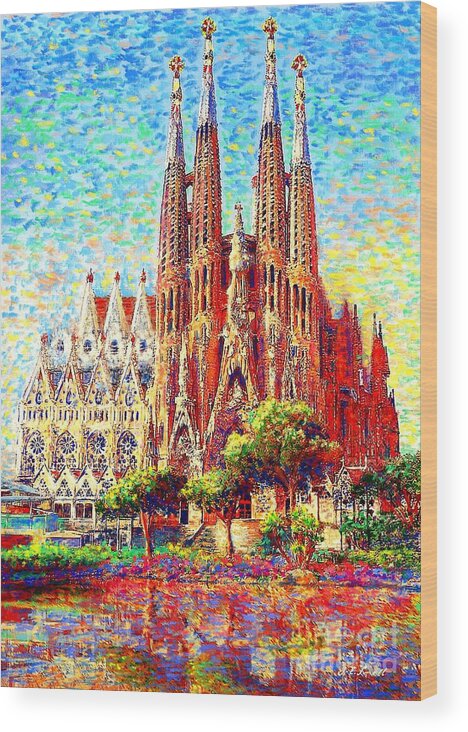 Spain Wood Print featuring the painting Sagrada Familia by Jane Small