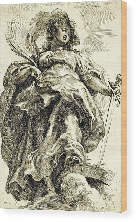 Peter Paul Rubens Wood Print featuring the relief Saint Catherine in the Clouds by Peter Paul Rubens