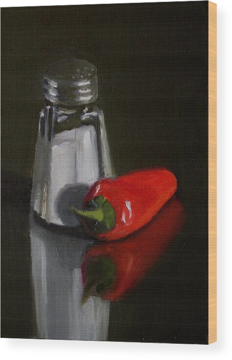 Still Life Wood Print featuring the painting Salt and Pepper by Becky Alden