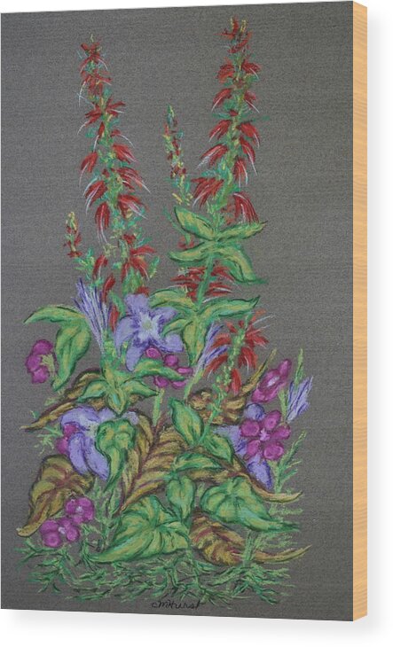 Flowers Wood Print featuring the painting Salvia Bouquet by Collette Hurst