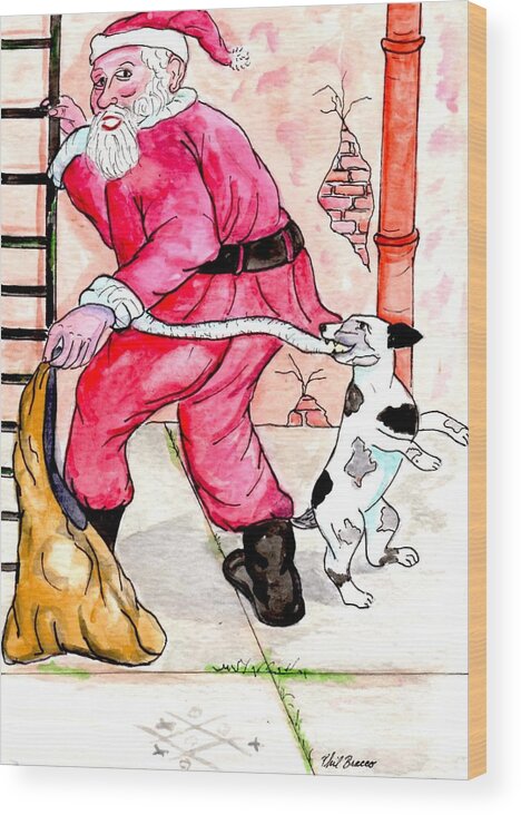 Santa Wood Print featuring the mixed media Santa Climbs The Ladder by Philip And Robbie Bracco