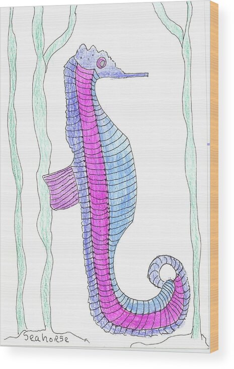 Sea Horse Wood Print featuring the painting Sea Horse by Helen Holden-Gladsky