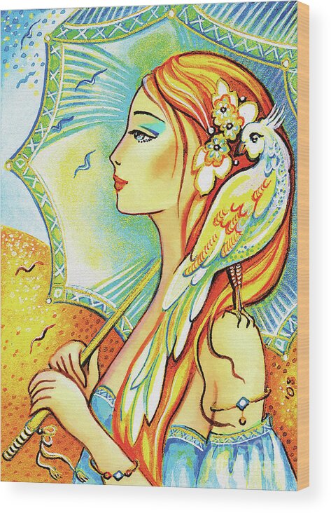 Dove Woman Wood Print featuring the painting Sea Walk by Eva Campbell