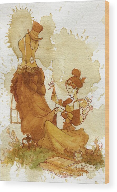 Steampunk Wood Print featuring the painting Seamstress by Brian Kesinger