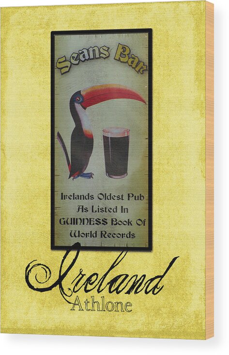 Irish Wood Print featuring the photograph Seans Bar Guinness Pub Sign Athlone Ireland by Teresa Mucha