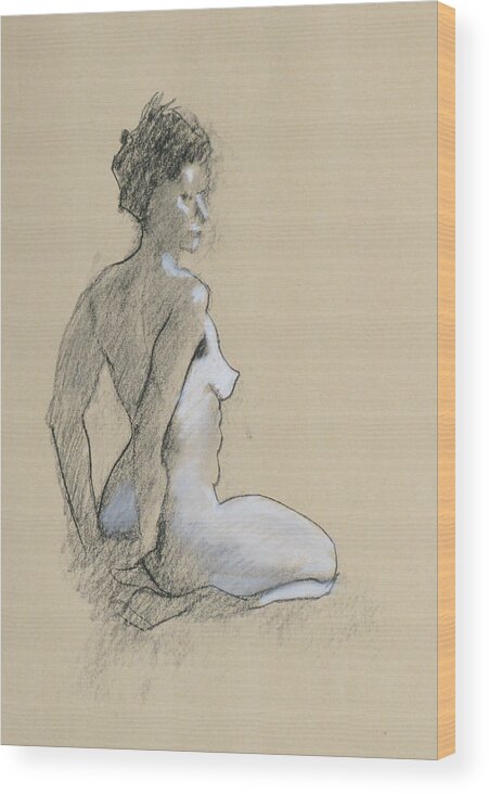 Nude Wood Print featuring the drawing Seated Nude by Robert Bissett