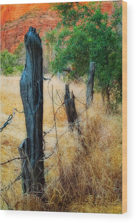 Fence Wood Print featuring the photograph Sedona Fence and Field by Bob Coates