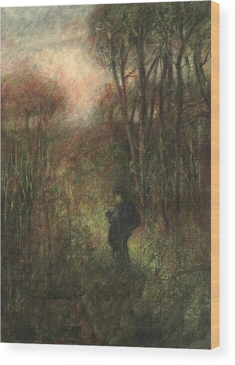 Traveler Wood Print featuring the painting Self Portrait with Landscape by David Ladmore