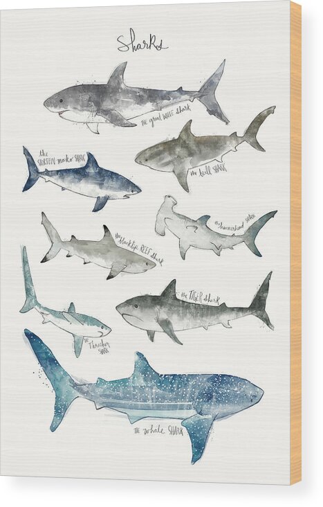 Sharks Wood Print featuring the painting Sharks by Amy Hamilton