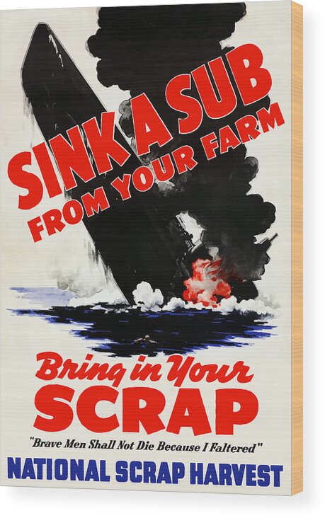 Submarine Wood Print featuring the painting Sink A Sub From Your Farm by War Is Hell Store