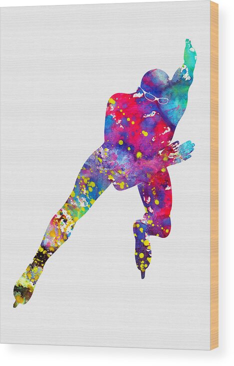 Skating Man Wood Print featuring the digital art Skating man-colorful by Erzebet S