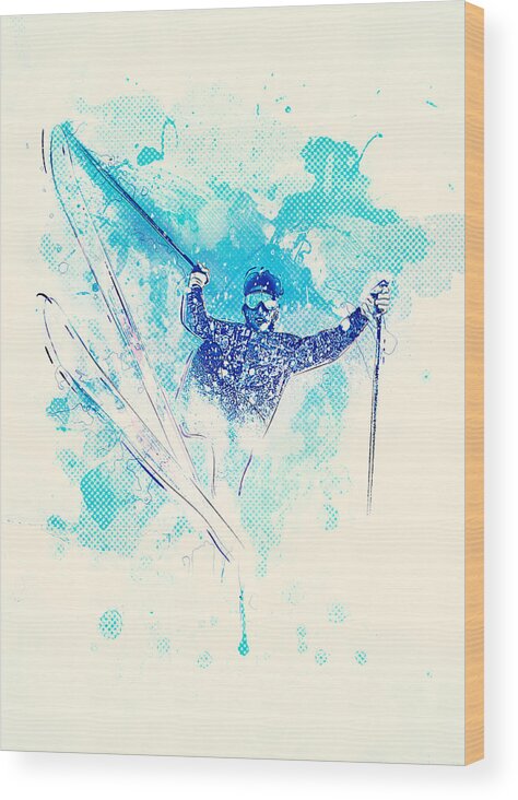 Ski Wood Print featuring the mixed media Skiing Down the Hill by BONB Creative