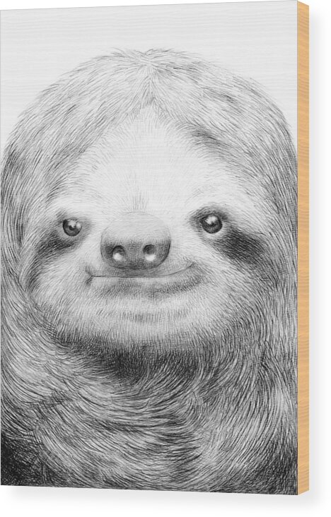 Sloth Wood Print featuring the drawing Sloth by Eric Fan
