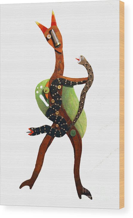 Snake Charmer Wood Print featuring the mixed media Snake Charmer by Bill Thomson