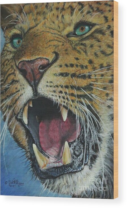 Leopard Wood Print featuring the painting Snarl...Amur Leopard by Bob Williams
