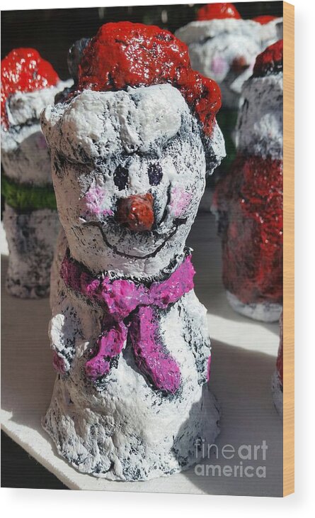 Sculpture Wood Print featuring the sculpture Snowman Pink by Vickie Scarlett-Fisher