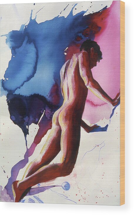 Male Figure Wood Print featuring the painting Splash of Blue by Rene Capone