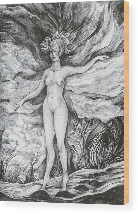 Fantasy Wood Print featuring the drawing Spring II by Anna Duyunova