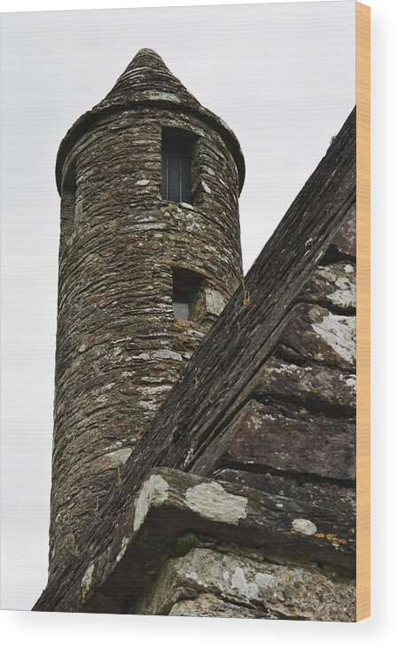 Glendalough Wood Print featuring the photograph St Kevins Chapel Tower Glendalough Monastary County Wicklow Ireland by Shawn O'Brien