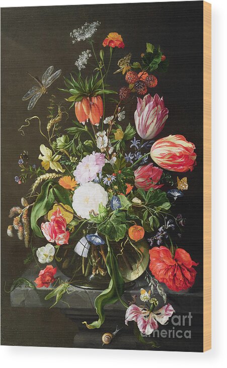 Still Wood Print featuring the painting Still Life of Flowers by Jan Davidsz de Heem