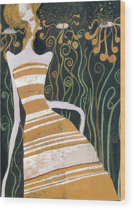 Woman Wood Print featuring the painting Stripe dress by Maya Manolova