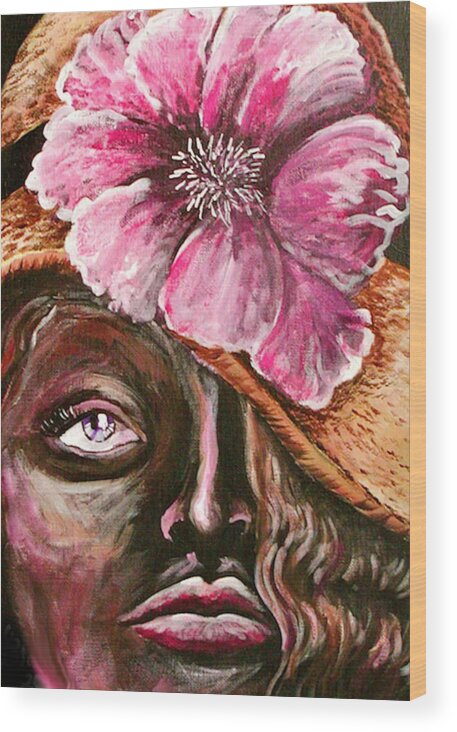 Face Wood Print featuring the painting Sunday Hat by Yvonne Blasy