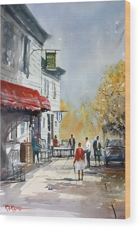 Ryan Radke Wood Print featuring the painting Sunlit Sidewalk - Neshkoro by Ryan Radke