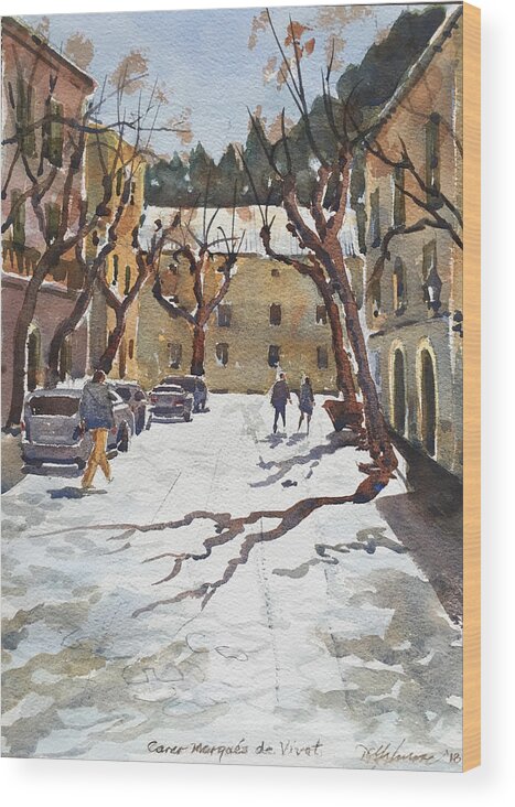 Late Winter Wood Print featuring the painting Sunny Street, Valledemossa by David Gilmore