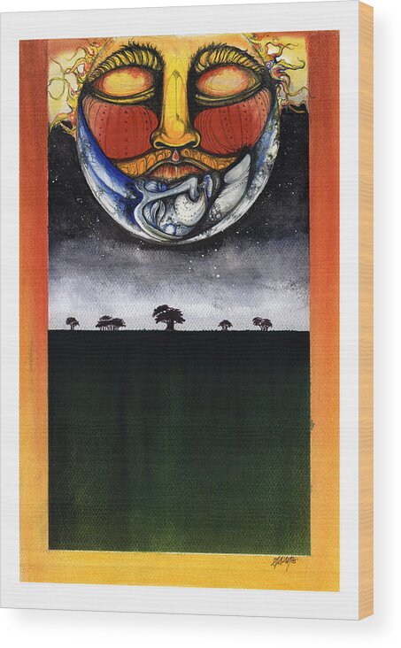 Sun Wood Print featuring the mixed media Sunset by Anthony Burks Sr