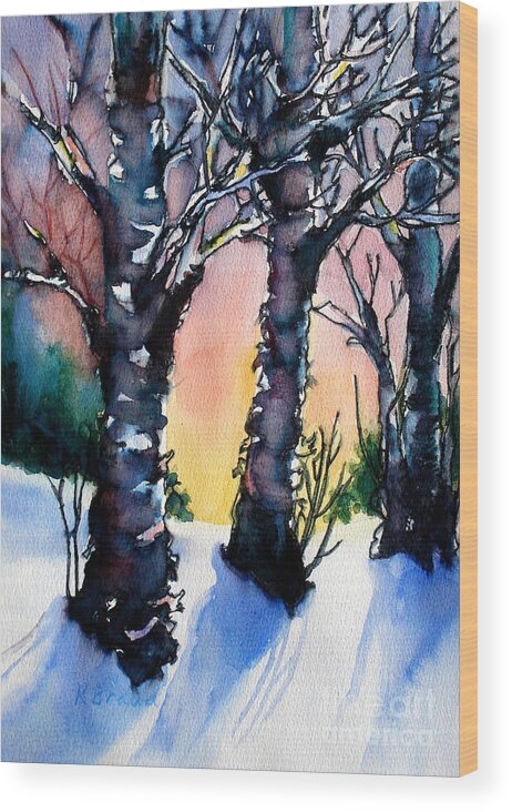 Paintings Wood Print featuring the painting Sunset Birches on the Rise by Kathy Braud
