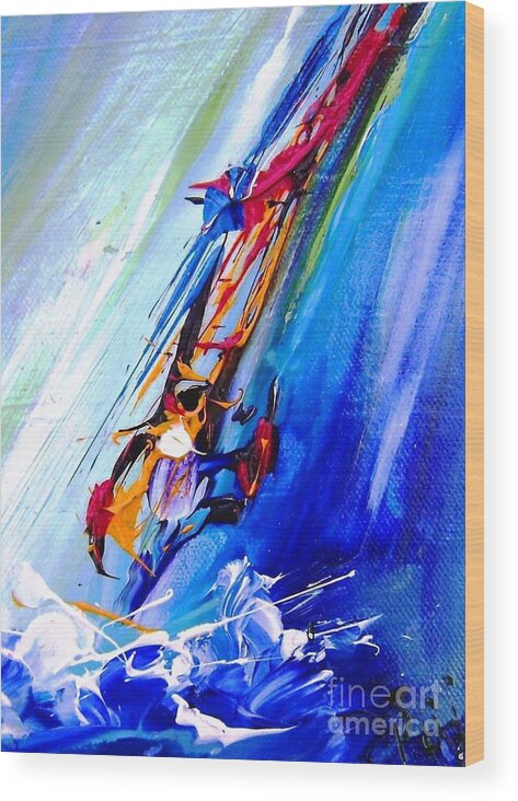 Surfer Wood Print featuring the painting Surf star by Mary Cahalan Lee - aka PIXI