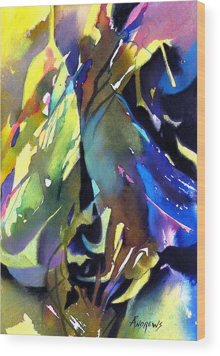 Abstract Wood Print featuring the painting Suspension in Blues by Rae Andrews