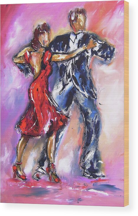 Dance Wood Print featuring the painting Taking the lead by Mary Cahalan Lee - aka PIXI