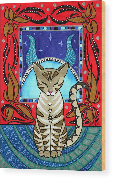 Cat Wood Print featuring the painting Taurus Cat Zodiac by Dora Hathazi Mendes