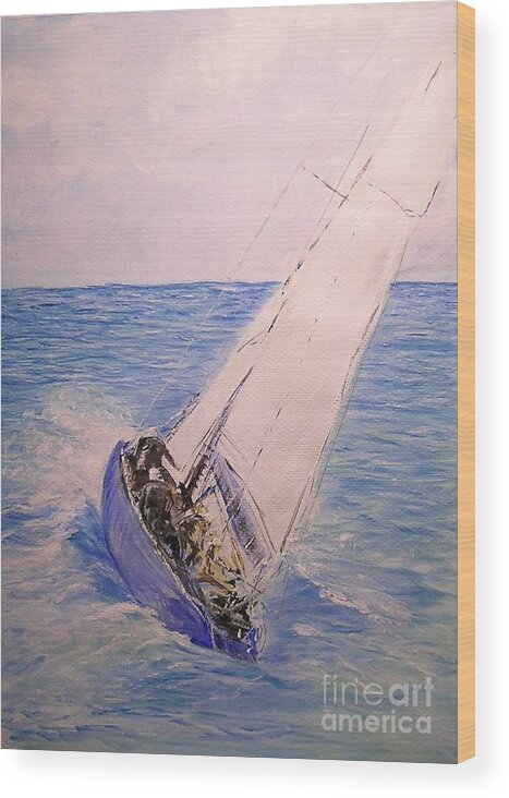 Seascape Wood Print featuring the painting Tell Tails In The Wind by Lizzy Forrester