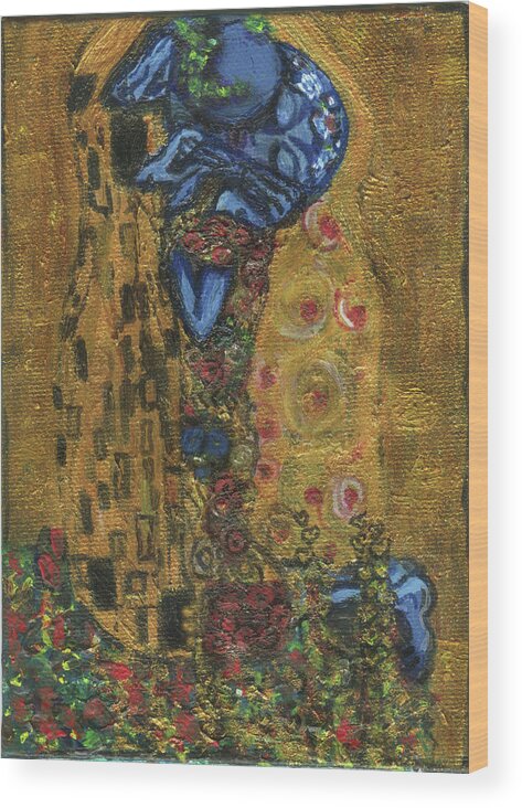 Kiss Wood Print featuring the painting The alien kiss by Blastoff Klimt by Similar Alien