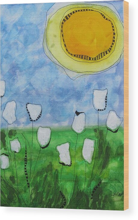 Abstract Wood Print featuring the painting The Big Sun by Louise Adams