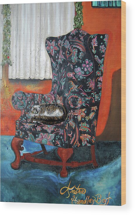 Kitty Wood Print featuring the painting The Blessing/Heathcliff Detail by Anitra Handley-Boyt