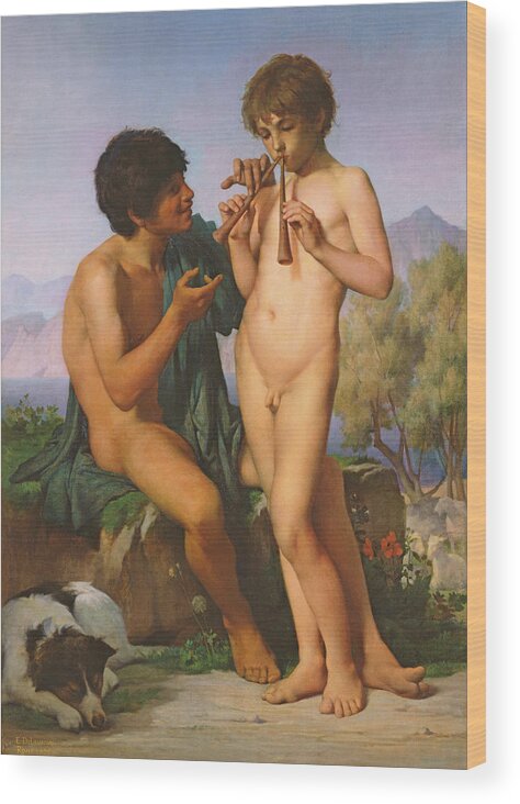 Boy Wood Print featuring the painting The Flute Lesson by Jules Elie Delaunay