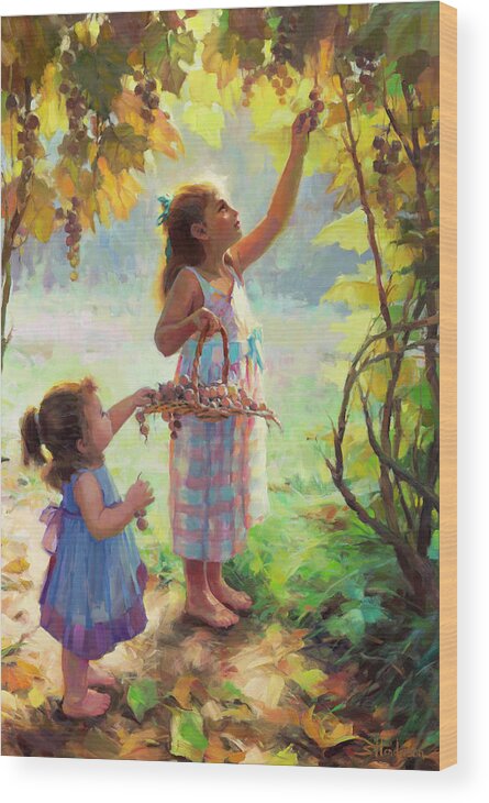 Vineyard Wood Print featuring the painting The Harvesters by Steve Henderson