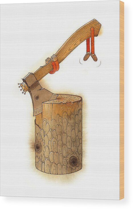 Axe Firewood Wood Wood Print featuring the painting The King Axe by Kestutis Kasparavicius