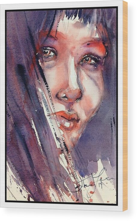 Portrait Wood Print featuring the painting The Look by Judith Levins