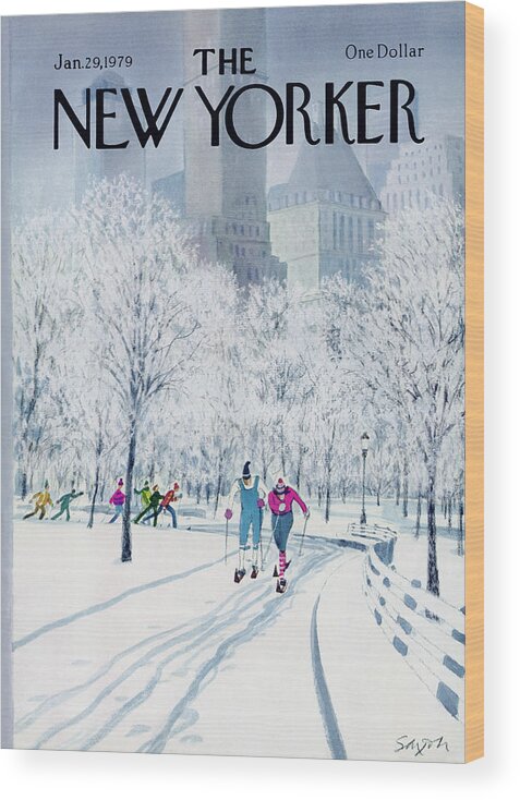 Sports Wood Print featuring the painting New Yorker January 29th, 1979 by Charles Saxon