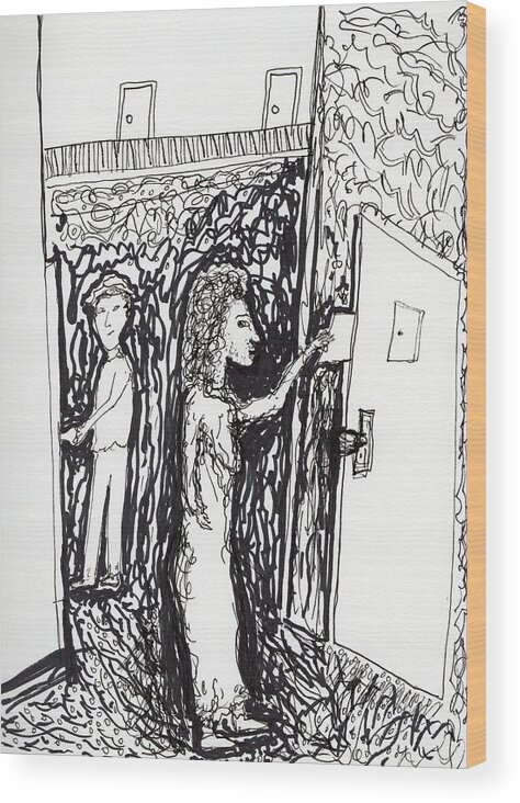 Door Wood Print featuring the drawing The note in the door by Jim Taylor