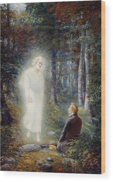 Angel Moroni Wood Print featuring the painting The Restoration by Lewis A Ramsey